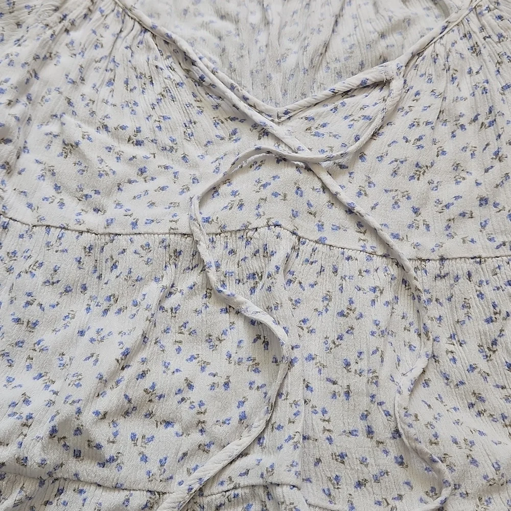 Hippie Rose White With Blue Floral Blouse, Size S